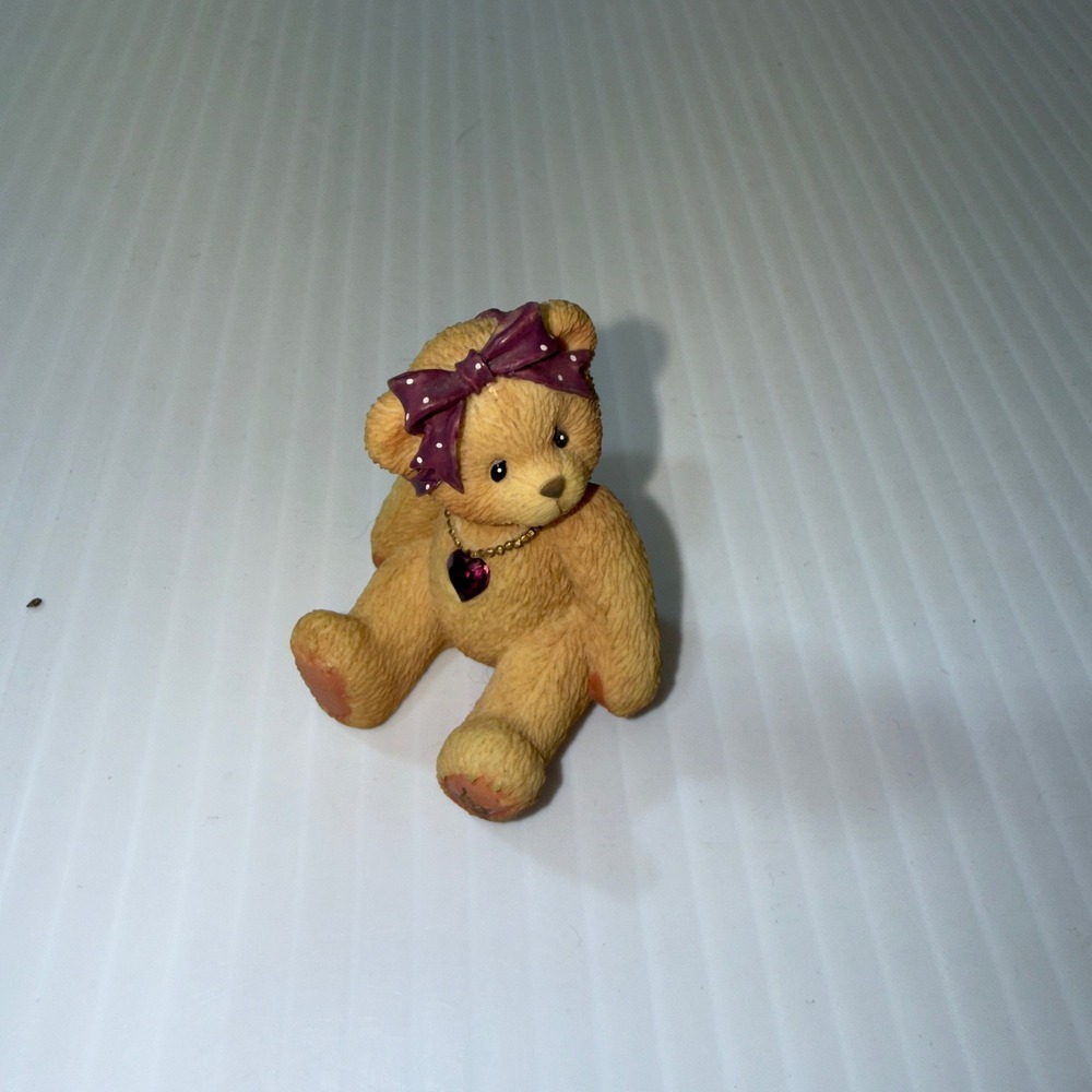 Enesco Cherished Teddies February Figurine 1996 Tan Purple Excellent 239747